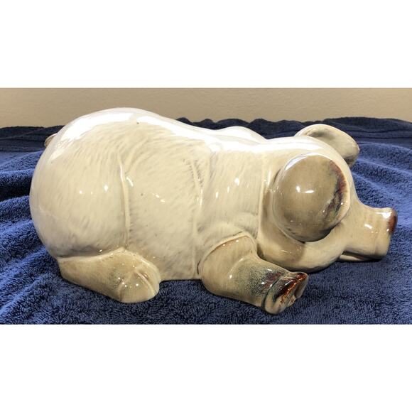 Pig Ceramic White Shiny Glazed Finish Farmhouse Decor 12" X 8.5" - Picture 4 of 7